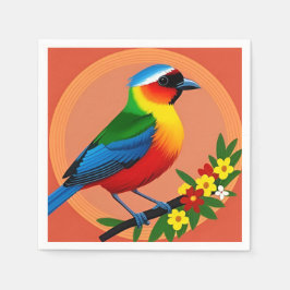 Farbenfroher Vogel unter lebhaften Blume Serviette
