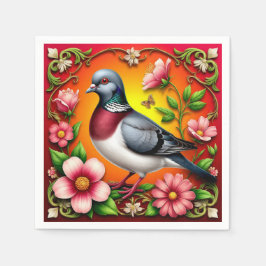 Farbenfroher Vogel unter lebhaften Blume Serviette