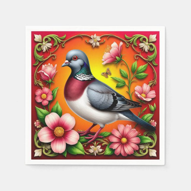 Farbenfroher Vogel unter lebhaften Blume Serviette (Vorderseite)