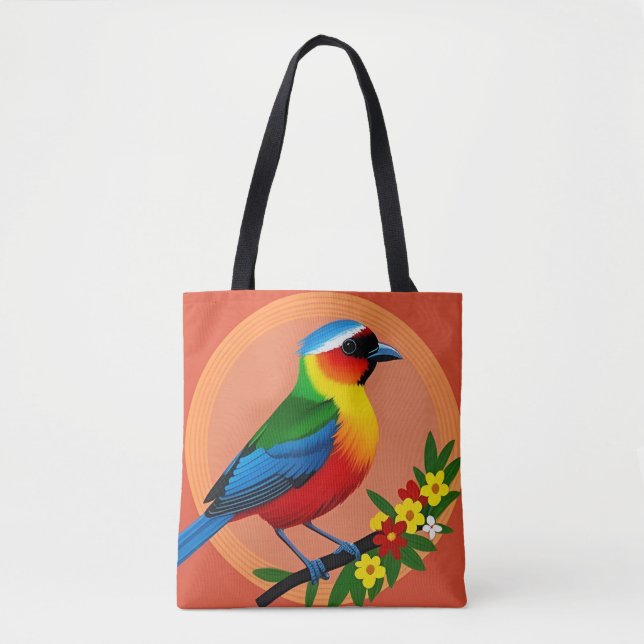 Farbenfroher Vogel unter lebhaften Blume Tasche (Vorderseite)