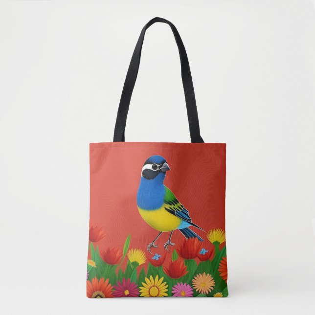 Farbenfroher Vogel unter lebhaften Blume Tasche (Vorderseite)