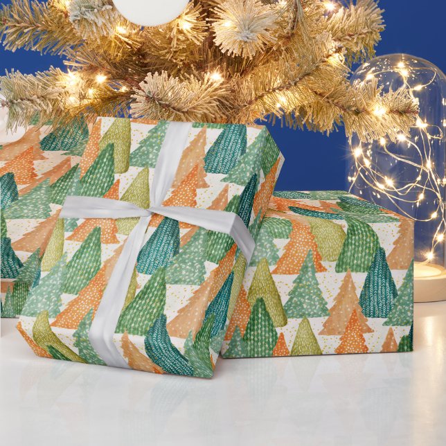 Farbenfroher Wald von Evergreen Weihnachtsbaumen Geschenkpapier (Feiertage)