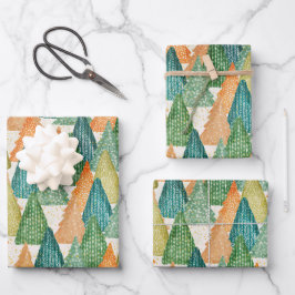 Farbenfroher Wald von Evergreen Weihnachtsbaumen Geschenkpapier Set