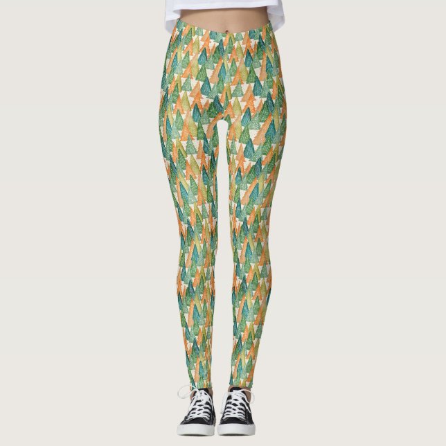 Farbenfroher Wald von Evergreen Weihnachtsbaumen Leggings (Vorderseite)