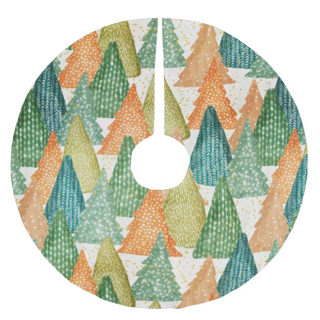 Farbenfroher Wald von Evergreen Weihnachtsbaumen Polyester Weihnachtsbaumdecke (Vorderseite)