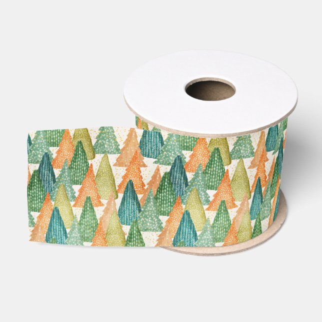 Farbenfroher Wald von Evergreen Weihnachtsbaumen Ripsband (Spule)