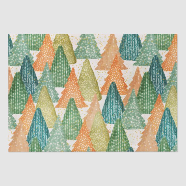 Farbenfroher Wald von Evergreen Weihnachtsbaumen Seidenpapier (Vorderseite)