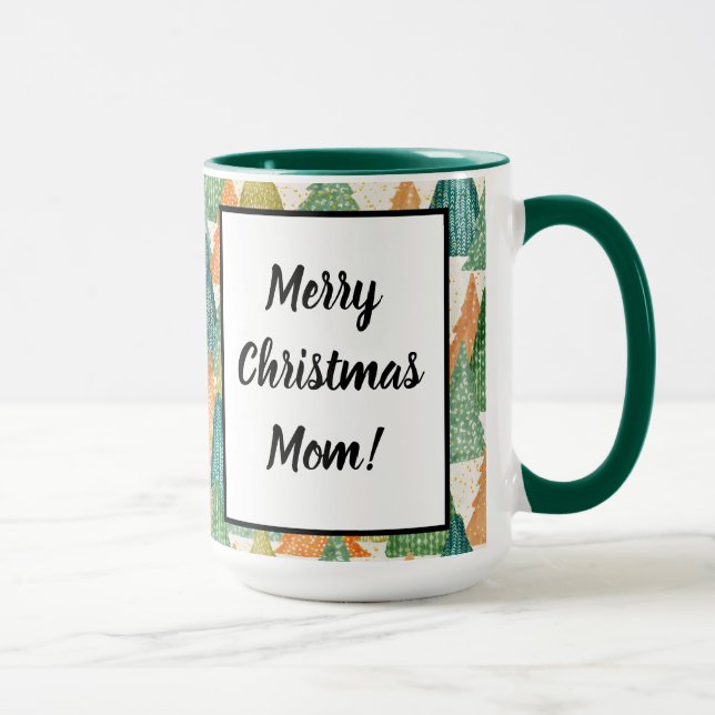 Farbenfroher Wald von Evergreen Weihnachtsbaumen Tasse (Rechts)