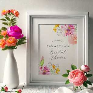 Farbenfroher Wasserfarben-Blumen-Brautparty-Willko Poster