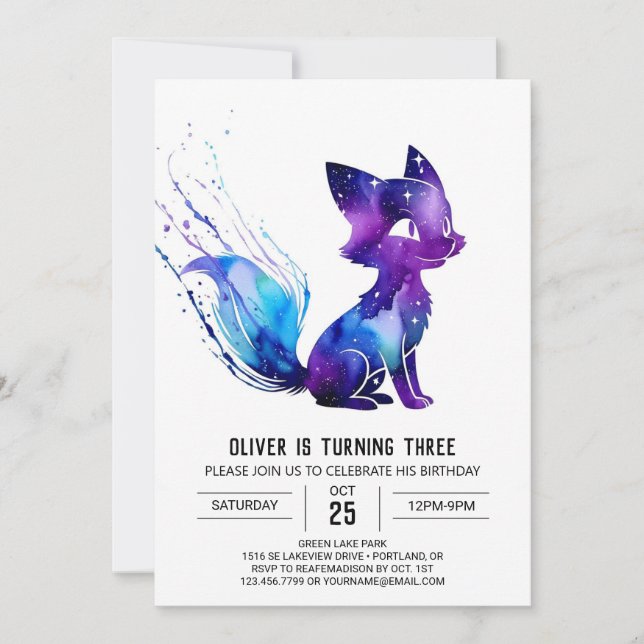 Farbenfroher Wasserfarbenfox Digitaler Junge Gebur Einladung (Vorderseite)