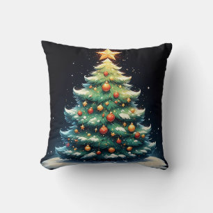 Farbenfroher Weihnachtsbaum, dekoriert mit Lichter Kissen