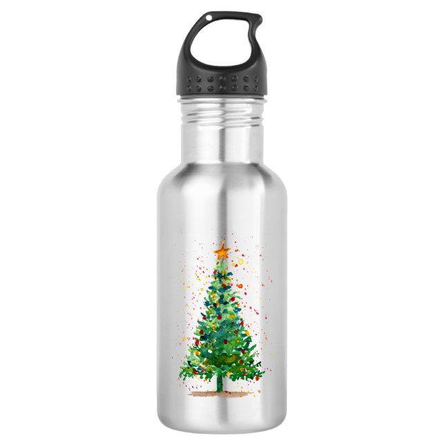 Farbenfroher Weihnachtsbaum Edelstahlflasche (Vorderseite)