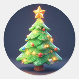 Farbenfroher Weihnachtsbaum mit Lichtern dekoriert Runder Aufkleber