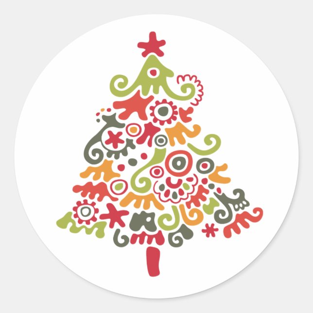 Farbenfroher Weihnachtsbaum Runder Aufkleber (Vorderseite)