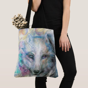 Farbenfroher Weißer Wolf Tasche