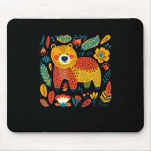 Farbenfroher Whimsikbär und Blumenmuster Mousepad