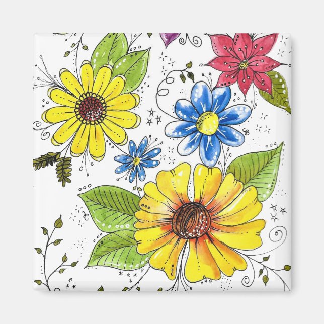 Farbenfroher Whimsischer Blumengarten Magnet (Vorne)