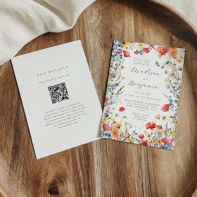 Farbenfroher Wildblumen QR-Code Hochzeit Einladung (Von Creator hochgeladen)