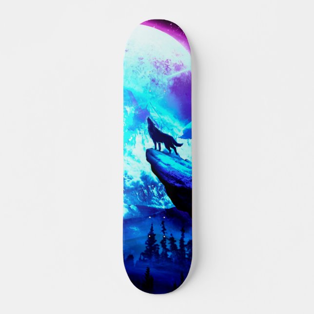 Farbenfroher Wolf heulen Skateboard (Vorne)