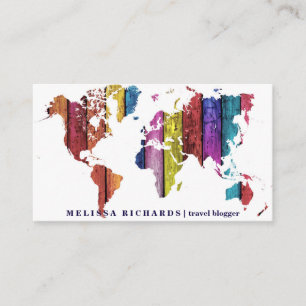 Farbenfroher World Map Travel Blog Visitenkarte