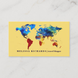 Farbenfroher World Map Travel Blog Visitenkarte