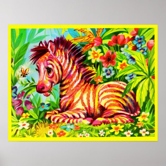 farbenfroher Zebra der 60er Jahre Poster (Vorne)