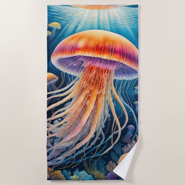 Farbenfroher Zeichn von Jelly Fish Strandtuch (Vorderseite)