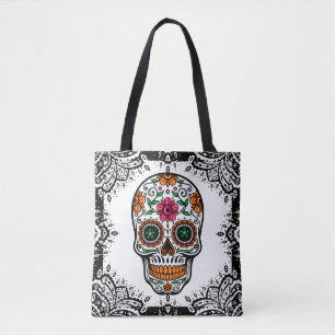 Farbenfroher Zucker-Skull Schwarz Paisley Rahmen Tasche