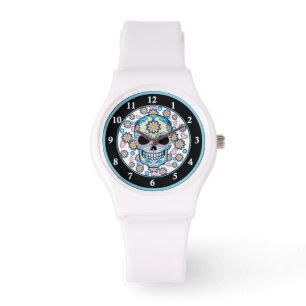 Farbenfroher Zuckerschädel Armbanduhr