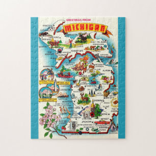 Farbenfrohes 11x14 Vintage-Michigan-Karten-Puzzle