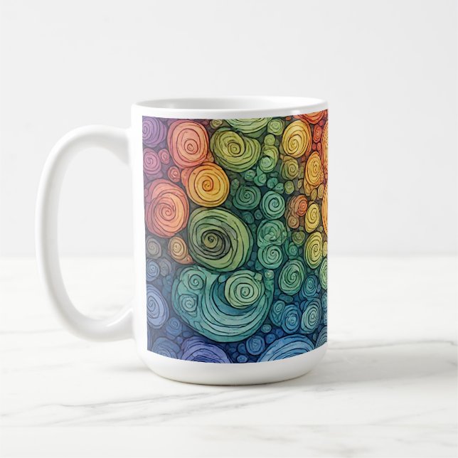 Farbenfrohes abstraktes Doodle-Swirbelmuster Kaffeetasse (Links)
