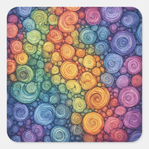Farbenfrohes abstraktes Doodle-Swirbelmuster Quadratischer Aufkleber