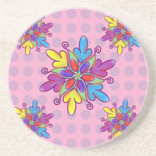 Farbenfrohes abstraktes Kaleidoskop-Blumenmuster Getränkeuntersetzer