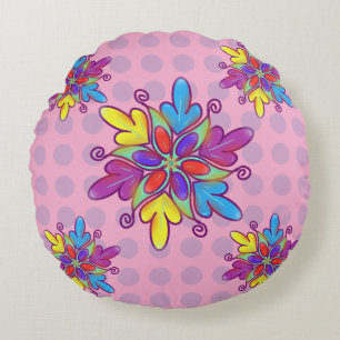 Farbenfrohes abstraktes Kaleidoskop-Blumenmuster Rundes Kissen