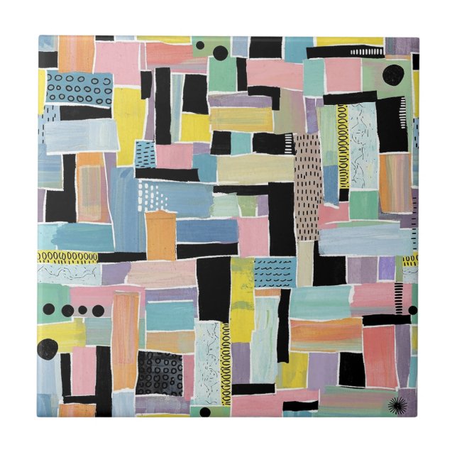 Farbenfrohes abstraktes Patchwork-Muster (2) Fliese (Vorderseite)