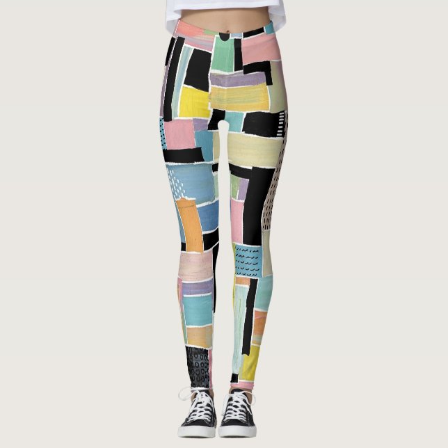 Farbenfrohes abstraktes Patchwork-Muster (2) Leggings (Vorderseite)
