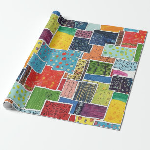Farbenfrohes abstraktes Patchworkmuster Geschenkpapier