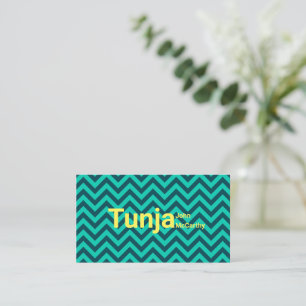 Farbenfrohes Aqua Grün Gelb Chevron Muster Visitenkarte
