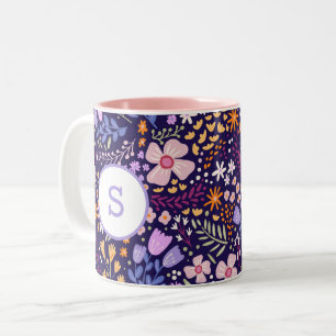 Farbenfrohes Aquarell-Blumenmuster-Frühjahrs-Monog Zweifarbige Tasse