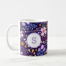 Farbenfrohes Aquarell-Blumenmuster-Frühlingsmonogr Kaffeetasse