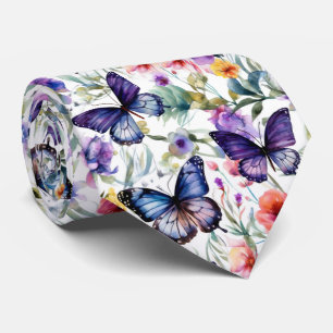 Farbenfrohes Aquarell-Schmetterlinge-Blumen-Muster Krawatte