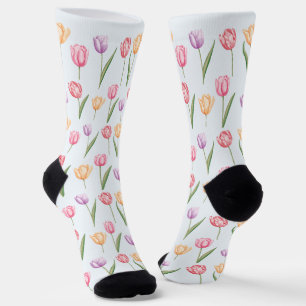 Farbenfrohes Aquarell-Tulpen-Blumenmuster Socken