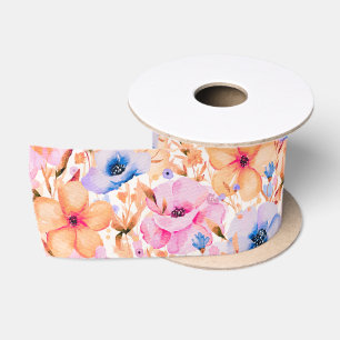 Farbenfrohes Aquarell-Wildblumen-Blumenmuster Satinband