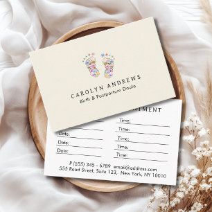 Farbenfrohes Baby-Fußabdruck-Logo Beige Terminkarte