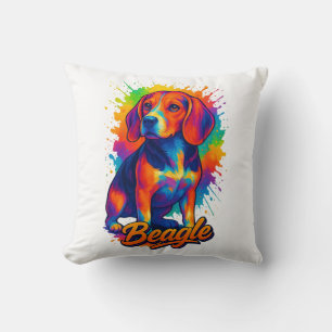 Farbenfrohes Beagle Pop-Art – Lebendiges Hundeport Kissen