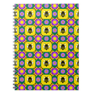 Farbenfrohes Bienen- und Blumenmuster Notizblock