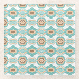 Farbenfrohes blau/braun/beiges Medaillon Glasuntersetzer