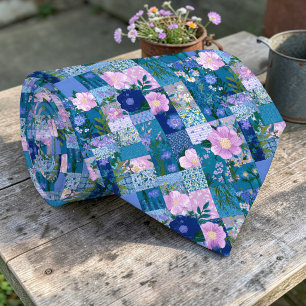 Farbenfrohes Blues-Patchwork-Muster individuell an Krawatte