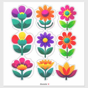Farbenfrohes Blumen-Sticker-Set mit hellen Blumen Aufkleber