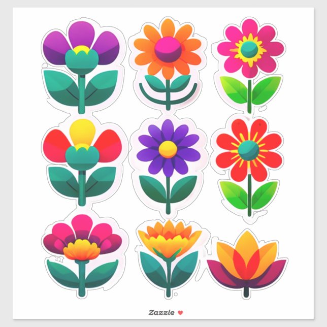 Farbenfrohes Blumen-Sticker-Set mit hellen Blumen Aufkleber (Blatt)